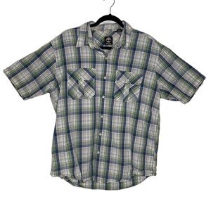 T20 Timberland Spring style blue green short sleeve casual button down size LG